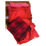 LL - Pottery Barn Full/Queen Red Quilted Comforter Set with 2 Shams - 100% Cotton