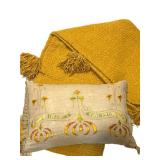 LL - Max Studio Home Yellow Throw 50 x 62 in with 4 Decorative Pillows - Made in India