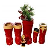 G - Vintage Red Boot Holiday Decor - Set of 4 Boots