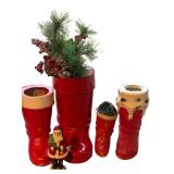 G - Vintage Red Boot Holiday Decor - Set of 4 Boots