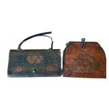 UL - Two Antique Art Nouveau Hand Tooled Leather Purses