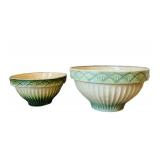 UL - Pair of Vintage Celadon Ribbed Ceramic Bowls - Green Glaze