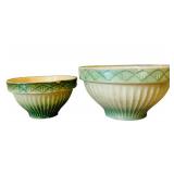 UL - Pair of Vintage Celadon Ribbed Ceramic Bowls - Green Glaze