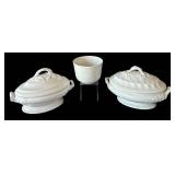 DR - John Maddock & Co Covered Tureen - White, 12in Dia, Leaf-Embossed