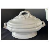 DR - John Maddock & Co Covered Tureen - White, 12in Dia, Leaf-Embossed