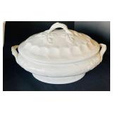 DR - John Maddock & Co Covered Tureen - White, 12in Dia, Leaf-Embossed