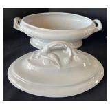 DR - John Maddock & Co Covered Tureen - White, 12in Dia, Leaf-Embossed