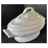 DR - John Maddock & Co Covered Tureen - White, 12in Dia, Leaf-Embossed