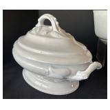 DR - John Maddock & Co Covered Tureen - White, 12in Dia, Leaf-Embossed