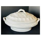 DR - John Maddock & Co Covered Tureen - White, 12in Dia, Leaf-Embossed