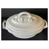 DR - John Maddock & Co Covered Tureen - White, 12in Dia, Leaf-Embossed