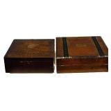 LL - Two Vintage Wooden Boxes - Plain Dark Box & Striped Decorative Box (Lot of 2)
