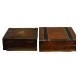 LL - Two Vintage Wooden Boxes - Plain Dark Box & Striped Decorative Box (Lot of 2)