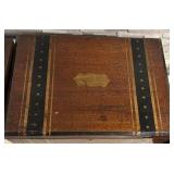 LL - Two Vintage Wooden Boxes - Plain Dark Box & Striped Decorative Box (Lot of 2)