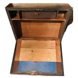 LL - Two Vintage Wooden Boxes - Plain Dark Box & Striped Decorative Box (Lot of 2)