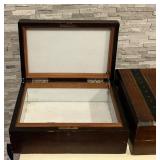 LL - Two Vintage Wooden Boxes - Plain Dark Box & Striped Decorative Box (Lot of 2)