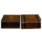 LL - Two Vintage Wooden Boxes - Plain Dark Box & Striped Decorative Box (Lot of 2)