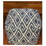 LL - Square Pillow Ottoman - Navy & Ivory Geometric Ikat Upholstered Pouf
