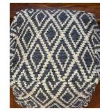LL - Square Pillow Ottoman - Navy & Ivory Geometric Ikat Upholstered Pouf