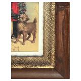 LL - Vintage Framed Christmas Print - Children with Gifts & Dog