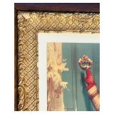 LL - Vintage Framed Christmas Print - Children with Gifts & Dog