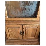 Bird-Engraved Oak Glass-Front Display Gun Cabinet 74 in H x 29.5 in W x 14 in D