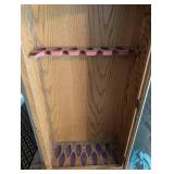 Bird-Engraved Oak Glass-Front Display Gun Cabinet 74 in H x 29.5 in W x 14 in D