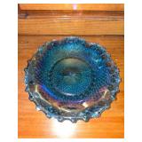Vintage Indian Glass Blue Carnival Glass Plate