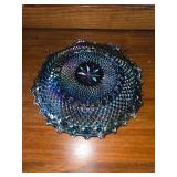 Vintage Indian Glass Blue Carnival Glass Plate