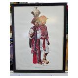 Vintage Framed Lithograph With Traditional Mayan Clothing