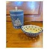 Blue and White Canister and Dish