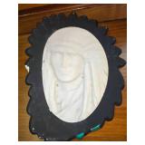 Indian Face Sculpture and Tin Plate