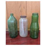 3 Very Old Bottles 2 Green 1 Clear