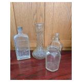 Vintage Glass Clear Bottles (3) and one vase