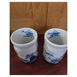 Japanese Blue and White Ceramic Sake Tumblers