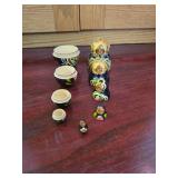 Vintage Black and Gold Russian Matryoshka Nesting Dolls