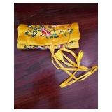 Yellow Silk Embroidered Jewelry Roll