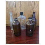 Vintage Glass Bottles 3 Brown 2 Clear