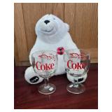 1994 Coke Bear & 2 Coke Glasses