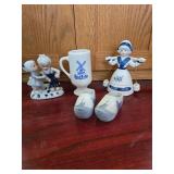 5 Pieces Blue and White, Dutch Girl, Tiny Clogs, Boy and Girl, Mug