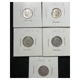 GROUP OF 5 US SILVER ROOSEVELT DIMES