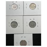 GROUP OF 5 US SILVER ROOSEVELT DIMES