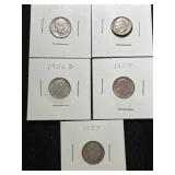 GROUP OF 5 US SILVER ROOSEVELT DIMES