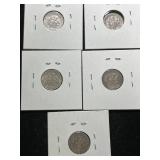GROUP OF 5 US SILVER ROOSEVELT DIMES