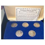 AMERICAN HISTORIC SOCIETY COLLECTION 5 US WALKING LIBERTY HALF DOLLARS