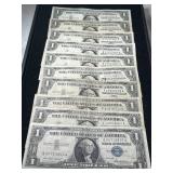 GROUP OF 10 US BLUE SEAL $1 SILVER CERTIFICATES