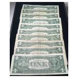 GROUP OF 10 US BLUE SEAL $1 SILVER CERTIFICATES