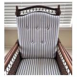 P - Rattan Rocking Chair with Blue and White Striped Cushions