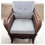 P - Rattan Rocking Chair with Blue and White Striped Cushions
