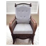 P - Rattan Rocking Chair with Blue and White Striped Cushions